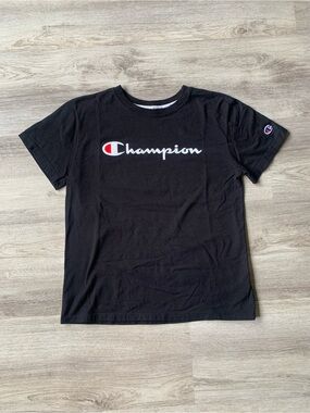 Champion Black T-Shirt with White & Red Logo size S